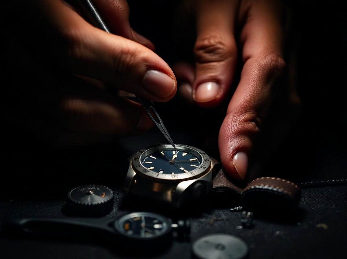 Watchmaker disassembling a wristwatch with tweezers